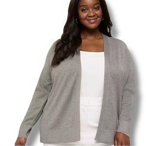 LANE BRYANT Classic Long-Sleeve Open-Front Cardigan - Heather Grey 14/16